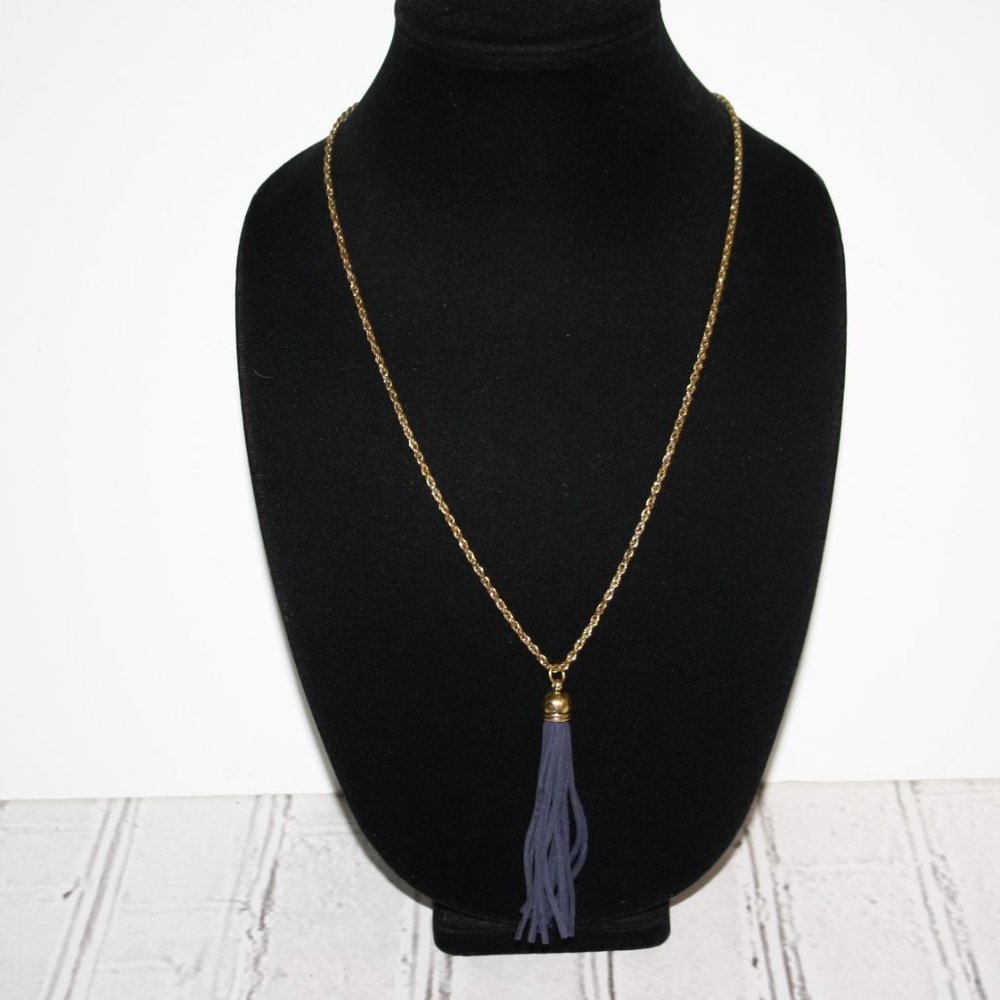 Beautiful gold and blue tassel long necklace 28-30"